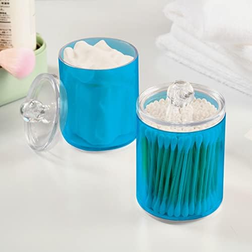 SHJI Sky Blue Qtip Holder Organizer Dispenser Cotton Swabs Cans Plastic Jars with Lid Set 4 Pack Bathroom Storage Canister for Cotton Ball Floss Cotton Pads