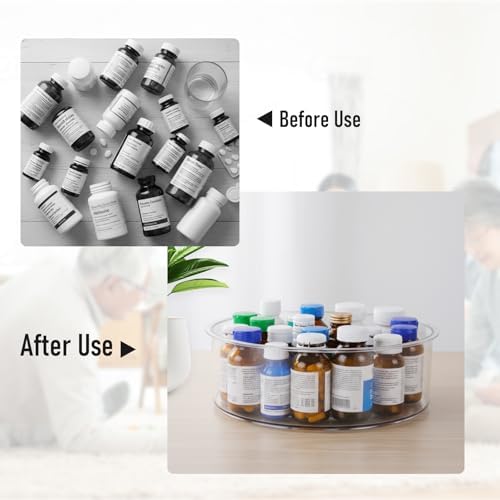 Medicine Bottle Organizer, Medicine Organizer for Cabinet, 10.24" Diameter, Transparent Lazy Susan Medicine Cabinet Organizer for Supplement Vitamin Pill Bottle Storage