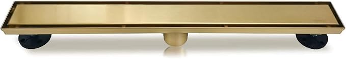 Neodrain 60-Inch Gold Linear Shower Drain, 2-in-1 Flat & Tile Insert Cover, Stainless Steel Linear Drain, Brushed Brass Rectangle Shower Floor Drain with Hair Strainer, Watermark&CUPC Certified