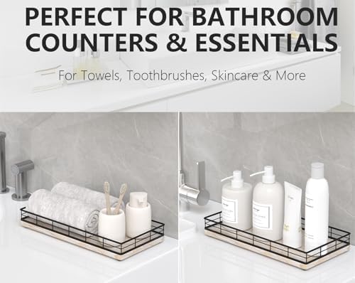 Toilet Paper Basket Organizer, Ash Wood Toilet Tank Tray with Metal Frame