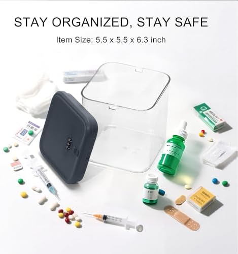 Medication Lock Box for Medicine/Pill Safe, Snack Box Container with locking lid for Fridge Food, Clear Lockable Storage Organizer with code for Candy Nuts - Perfect for Kitchen Cabinets, Home, Office