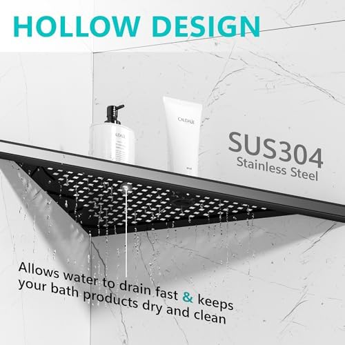 Qeke Corner Shower Shelves, 12” Recessed Tile Shower Shelf Black, 1 Pack