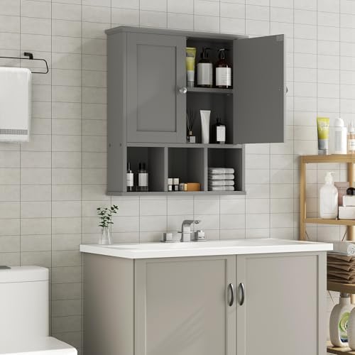 Shintenchi Bathroom Medicine Cabinet, Wall Mounted, Adjustable Shelf, Gray