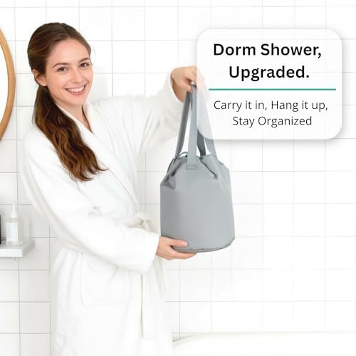 Portable Shower Bag with Drawstring Closure and Breathable Mesh Bottom – Travel Shower Caddy, Foldable Durable Design with Mesh Bottom for Cruise Ship Essentials, College Dorm Shower Caddy (Sage Grey)