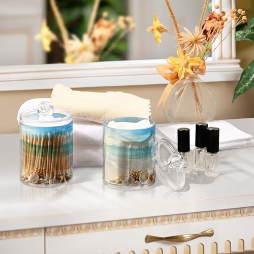 Mnsruu 4 Pack Qtip Holder Organizer Dispenser Beach Scene with Starfish Shells Bathroom Storage Canister Cotton Ball Holder Bathroom Containers for Cotton Swabs/Pads/Floss
