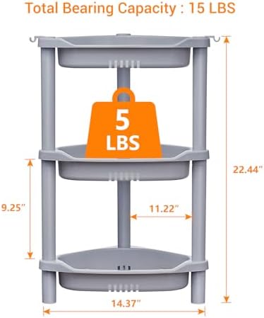 ELYKEN Corner Shower Caddy Standing, 3 Tier Plastic Shower Organizer, Grey