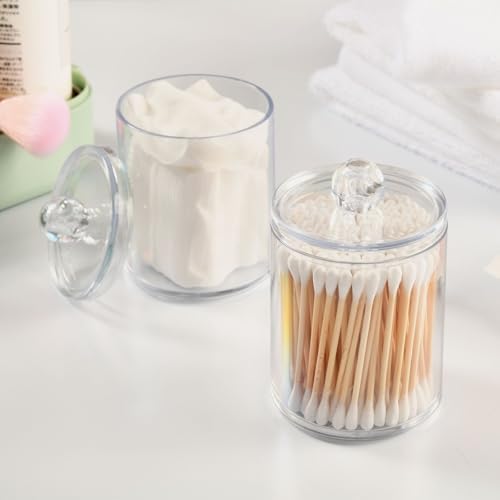 Gredecor 4 Pack Snow Qtip Holder Organizer Dispenser Clear Bathroom Storage Canister Cotton Ball Holder Bathroom Containers for Cotton Swabs/Pads/Floss