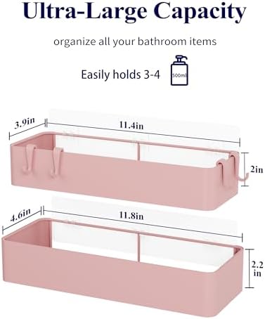 Kitsure Shower Caddy Adhesive, Stylish Shower Organizer, Large, Pink