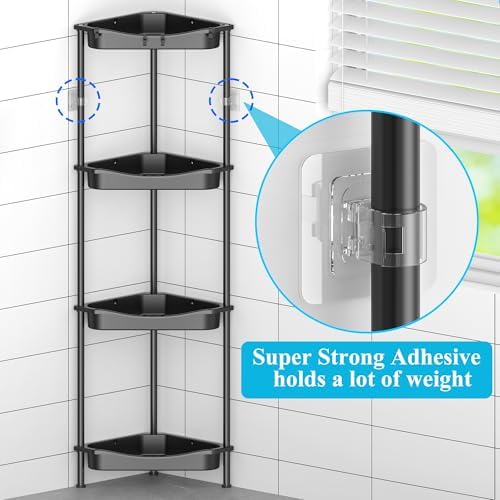 HuggieGems Metal Floor Standing Corner Shower Caddy, Jet Black, 4 Tier