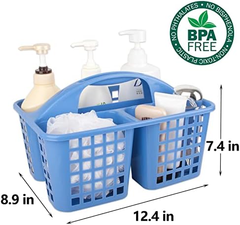 Portable Shower Caddy Basket Plastic Storage Basket with Compartments Blue