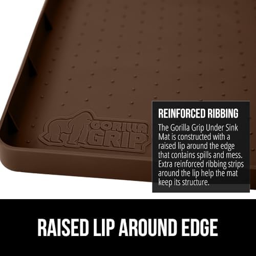 GORILLA GRIP Waterproof Silicone Under Sink Mat, Stay in Place 31x22 Coffee