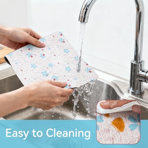 FIFTY FEET 18"x96" Non-Adhesive Shelf Liner for Kitchen Cabinets and Drawers, Washable Non-Slip PVC Cabinet Liner (Blue Floral)(1 Roll)