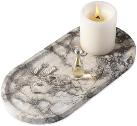 Koville Turkish Natural Travertine Tray, 12"x6" Vanity Decorative Tray for Countertop Organizer, Catchall Tray for Perfume, Candles, Jewelry Dish