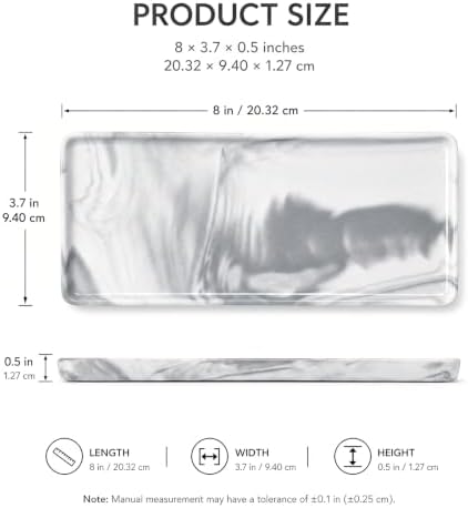 8″ x 3.7″ Ceramic Vanity Tray, Decorative Rectangular Organizer for Bathroom Countertop, Dresser Top, Kitchen & Bathtub, for Soap, Perfume, Candle, Jewelry & Cosmetics (Marble-Grey)