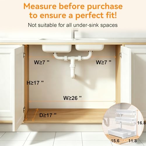 3 Tier Adjustable Under Sink Organizer for Bathroom & Kitchen(2Pack, White)