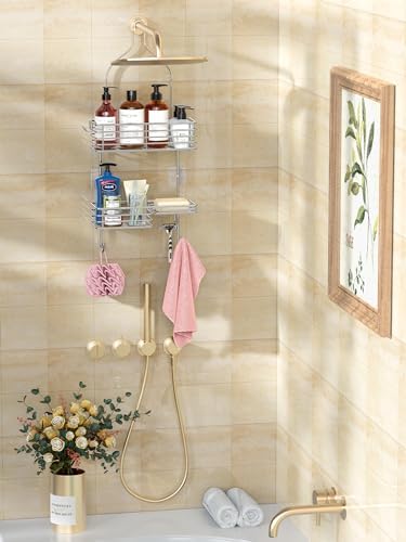 SMARTAKE Hanging Shower Head Caddy, Shower Shelf Organizer, Silver