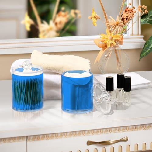Gredecor 4 Pack Dodger Blue Qtip Holder Organizer Dispenser Clear Bathroom Storage Canister Cotton Ball Holder Bathroom Containers for Cotton Swabs/Pads/Floss