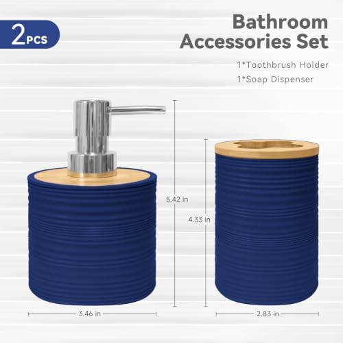 2 Piece Bathroom Accessories Set, Blue Soap Dispenser and Toothbrush Holder