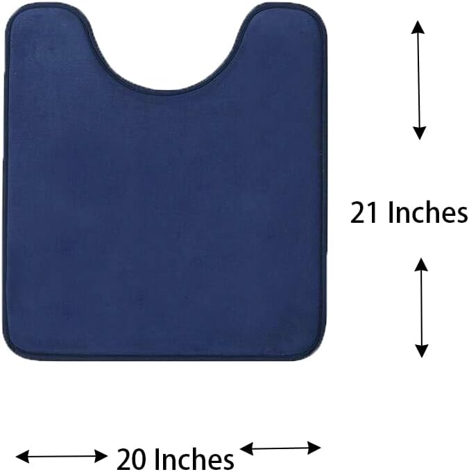 Madeals Memory Foam Toilet Mat and Velvet Toilet lid Cover Set with Toilet Tank Cover Velvet 3 Piece Toilet Set Navy Blue