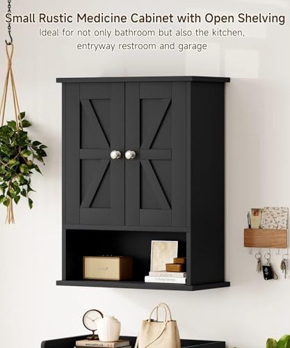 Keehusux 15" W x 19.7" H Small Black Medicine Cabinet with 2 Barn Doors