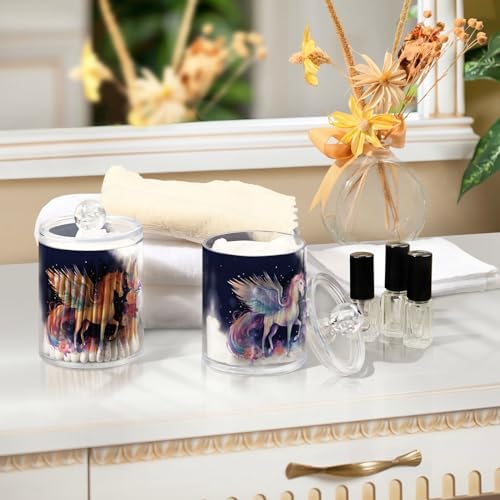 MNSRUU 4 Pack Qtip Holder Organizer Dispenser Cute Unicorn Pink Bathroom Storage Canister Cotton Ball Holder Bathroom Containers for Cotton Swabs/Pads/Floss