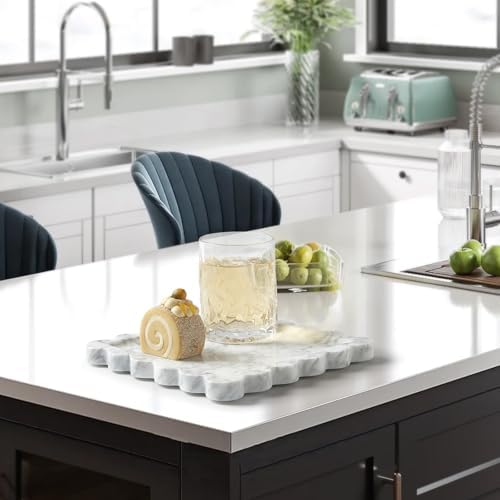 Scalloped Natural Marble Tray - Decorative Stone Tray for Bathroom & Vanity