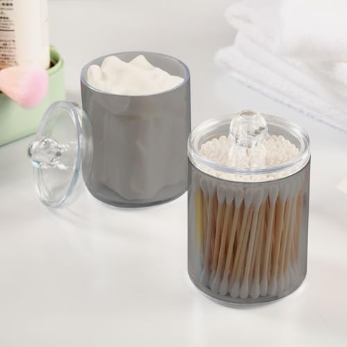 Gredecor 4 Pack Grey Qtip Holder Organizer Dispenser Clear Bathroom Storage Canister Cotton Ball Holder Bathroom Containers for Cotton Swabs/Pads/Floss