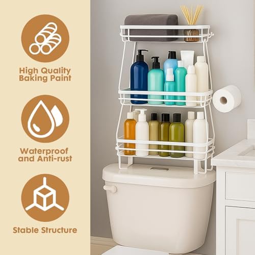 ShellKingdom Over The Toilet Storage Shelf, 3 Tier Toilet Paper Holder Rack