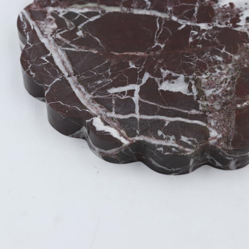 Round Marble Decorative Tray with Scalloped Edge, Luxury Natural Stone Bathroom Vanity Tray, Dresser Top Perfume Coffee Home Kitchen Sink Tray, Key Trinket Ring