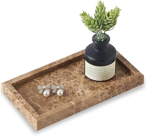 Natural Small Marble Vanity Tray, Stone Organizer for Bathroom & Kitchen