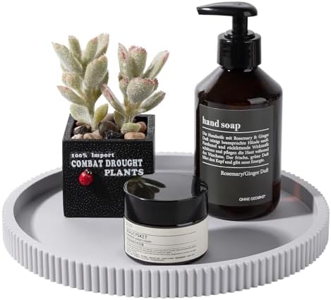 Silicone Bathroom Tray Round Perfume Tray Coffee Table Decor, 9" Light Grey