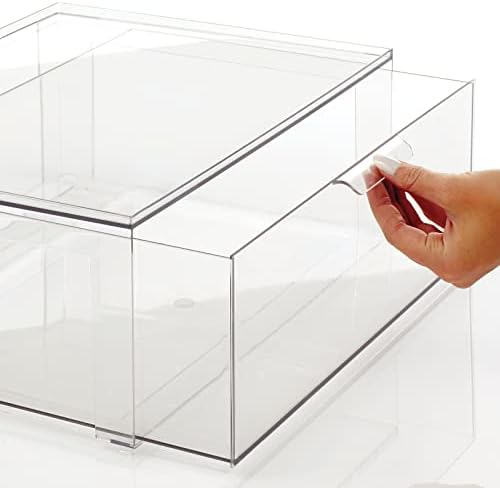 mDesign Plastic Stackable Bathroom Storage Organizer Bin Containers with Front Pull Drawer for Bathroom Countertop, Vanity, Closet Shelves - Holder for Accessories - Lumiere Collection, 2 Pack, Clear