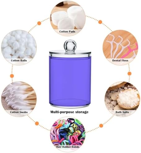 Gredecor 4 Pack Light Slate Blue Qtip Holder Organizer Dispenser Clear Bathroom Storage Canister Cotton Ball Holder Bathroom Containers for Cotton Swabs/Pads/Floss
