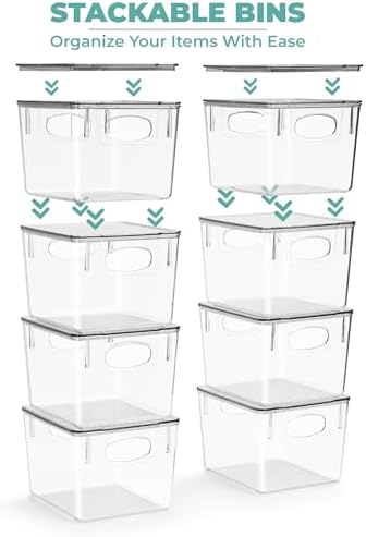 Sorbus Medium Plastic Storage Bins with Lids (8 Pack) – Clear Bins for Kitchen, Pantry, Fridge, Cabinet, and Refrigerator Organization – Stackable Storage Containers