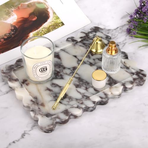 Scalloped Marble Decorative Tray, Calacatta Viola, 10.8 * 8