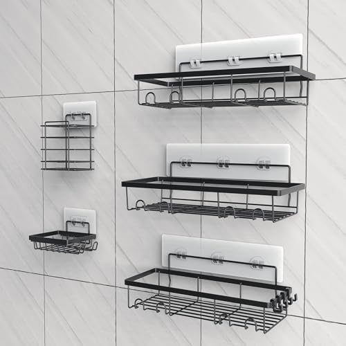 MakeFit 5 Pack Shower Caddy, Adhesive Organizer for Bathroom & Kitchen, Large Capacity Rustproof Stainless Steel Shelves No Drilling