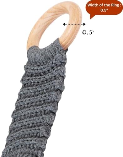 Hanging Kitchen Dish Towel Holder (Handmade Crochet), Decorative Boho Macrame Kitchen Towel Hanger Loop Ring Makes a Unique Gift for Birthday Thanksgiving Day 11 Inches (Grey)