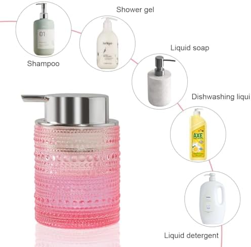 Pink Bathroom Accessory Set, Glass Foam Soap Dispenser and Toothbrush Holder Set, Bathroom Soap and Toothbrush Holder Set, Glass Foaming Hand Soap Dispenser for Countertop Decor