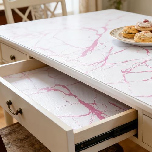 Pink Marble Pattern Shelf Liner, Non-Adhesive Non-Slip Thickened