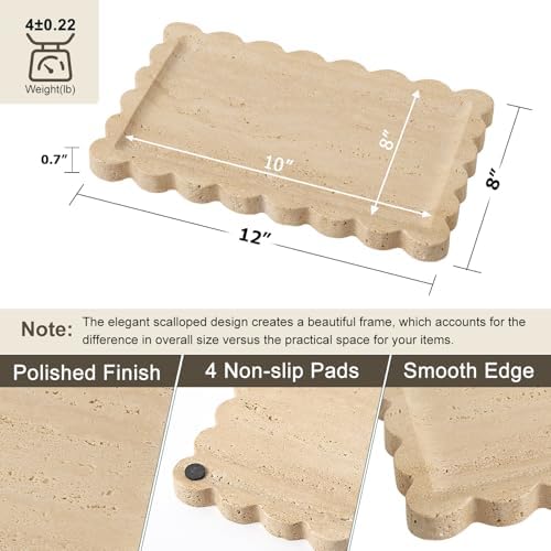 Scalloped Natural Travertine Tray - Decor Stone Tray for Bathroom & Vanity