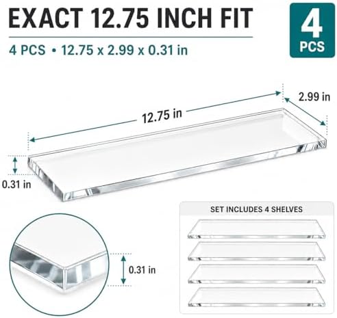 SELFIE CAT 4 Pack 12.75 x 2.99 x 0.31 in Medicine Cabinet Shelf Replacement