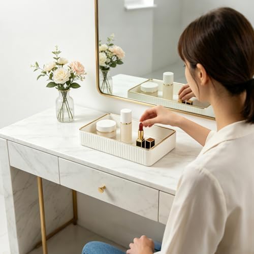 PU Leather Valet Tray,Desk Organizer Tray Nightstand Organizer Trinket Dish Storage Key Bowl Decorative Trays for Phone Wallet Jewelry Watch,Bathroom Bedroom Perfume Vanity Trays,Cream