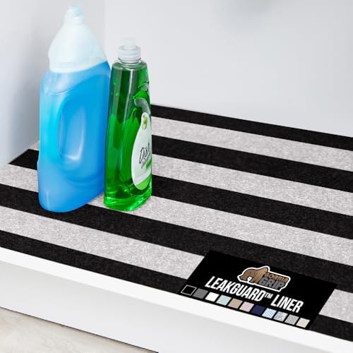 GORILLA GRIP LeakGuard Under Sink Mat for Cabinet 24x24 Striped Black White