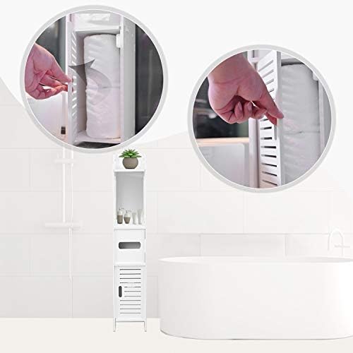 Small Bathroom Storage, Toilet Paper Storage Corner Floor Cabinet with Shelves and Doors, Bathroom Storage Organizer Furniture Corner Shelf for Book, Toilet Paper, Shampoo, Botany (31.5Wx6.1Lx6.1D)
