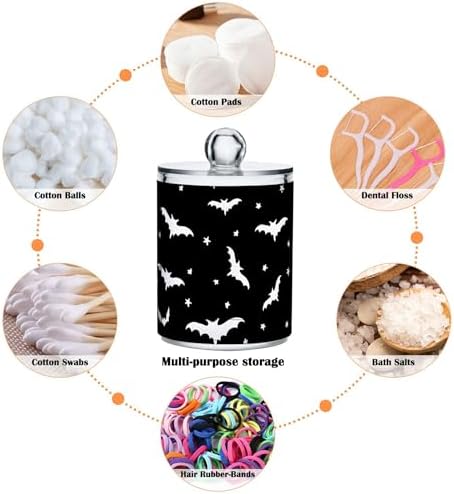 2 Pack Plastic Qtips Holder Bats Bathroom Organizer Canisters for Cotton Balls/Swabs/Pads/Floss,Plastic Apothecary Jars for Vanity