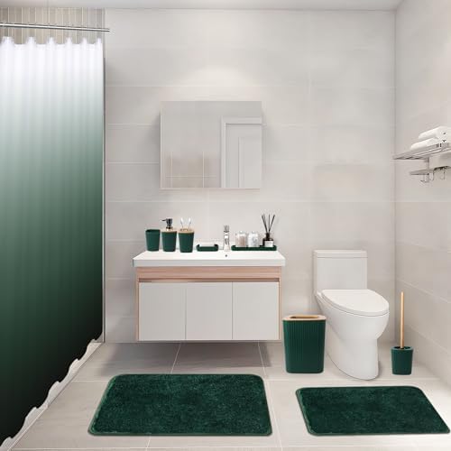 XLHOMO Green Bathroom Set, Bathroom Sets with Shower Curtain and Rugs