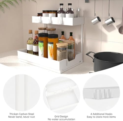 NATURE'S SOURCE 2-Tier Under Sink Organizers and Storage 2 Pack Sliding L-shape Under Cabinet Organizers For Narrow Space Multi-purpose Sink Organizer for Bathroom Kitchen Drawer(White 2 Pack)