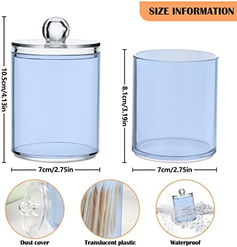 SHJI Light Steel Blue Qtip Holder Organizer Dispenser Cotton Swabs Cans Plastic Jars with Lid Set 4 Pack Bathroom Storage Canister for Cotton Ball Floss Cotton Pads