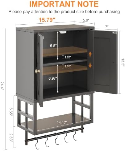 Bathroom Wall Cabinet, Farmhouse Medicine Storage with Towel Bar, Black