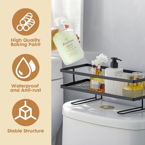 PowerKing Over The Toilet Storage Shelf, 1-Tier Bathroom Organizer, Black